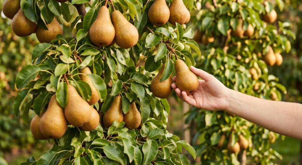 Récolte de fruitiers palissés